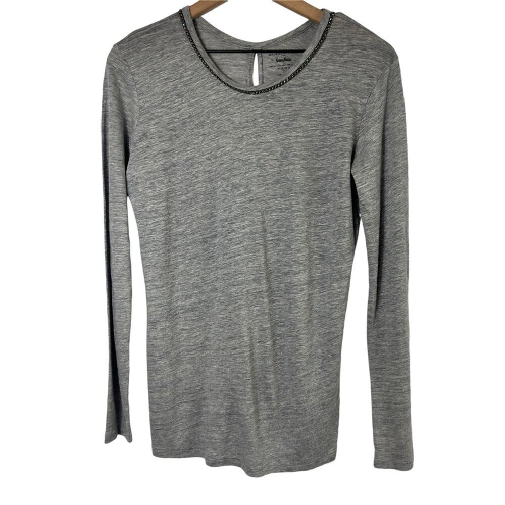 MAJESTIC PARIS FOR NEIMAN MARCUS GREY LONG SLEEVE SIZE 3 OR MEDIUM WITH CRYSTALS